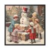 88302-411.jpg Children Building a Snowman in Their Front Yard Framed Canvas