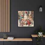 Children Building a Snowman in Their Front Yard Framed Canvas - Image 5