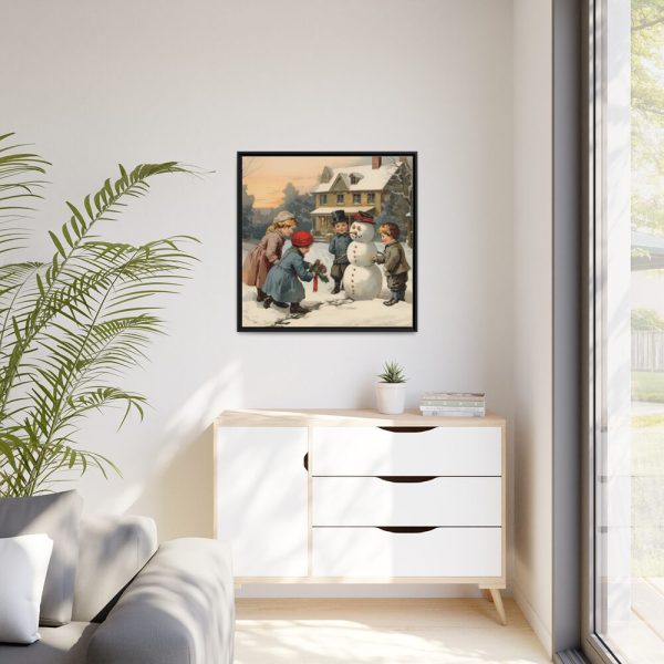 88302-418.jpg LIittle Children With Snowman Framed Canvas
