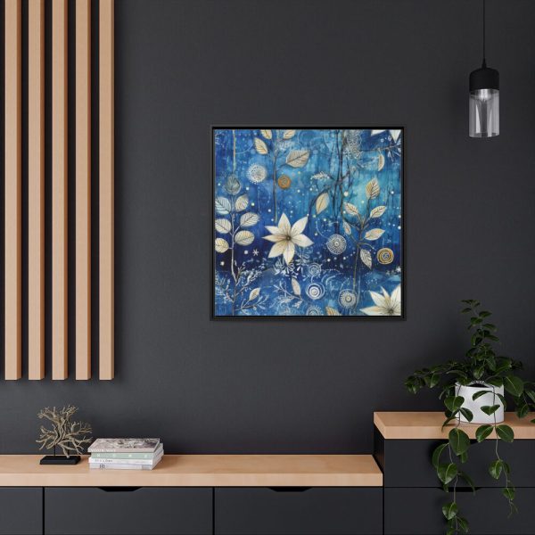 Blue Floral Seamless Pattern Framed Canvas