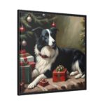 Border Collie Vintage Christmas Framed Canvas
