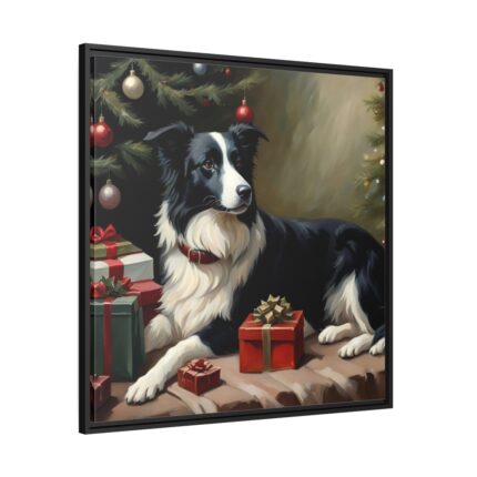 Border Collie Vintage Christmas Framed Canvas