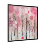 Whimsical Pink Winter Forest Art Framed Canvas