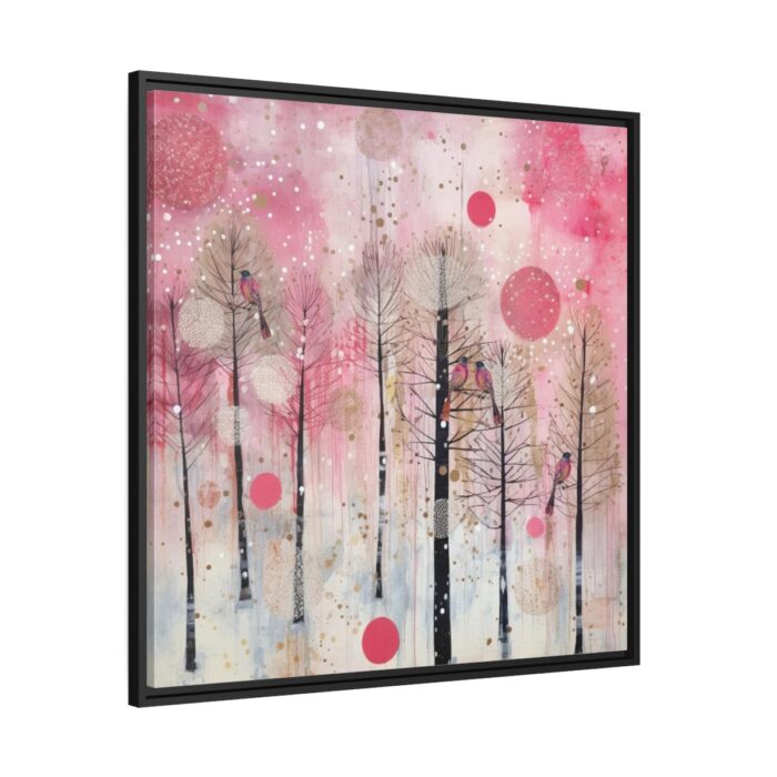 Whimsical Pink Winter Forest Art Framed Canvas - Image 1