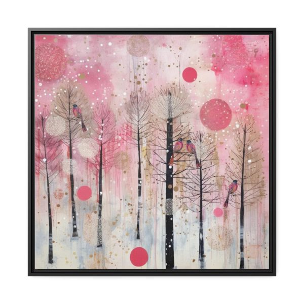 88302-451.jpg Whimsical Pink Winter Forest Art Framed Canvas