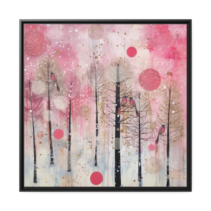 Whimsical Pink Winter Forest Art Framed Canvas - Image 2