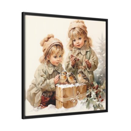 Bird And Child Christmas Art Framed Canvas