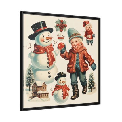 Snowman and the Boy Framed Canvas