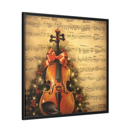 Vintage Christmas Cello Music Framed Canvas