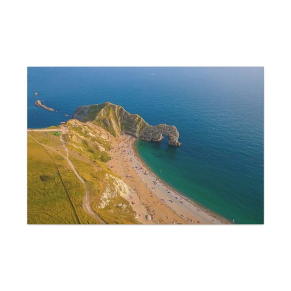 91638-116.jpg Green Fields on the Ocean sand Shoreline at Durdle Door Standard Canvas