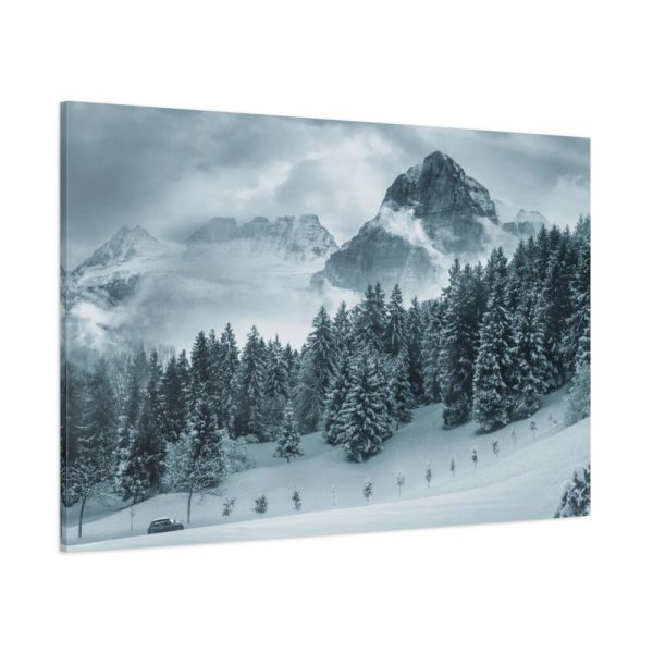 Car in Mountain Landscape With Snowy Trees Standard Canvas