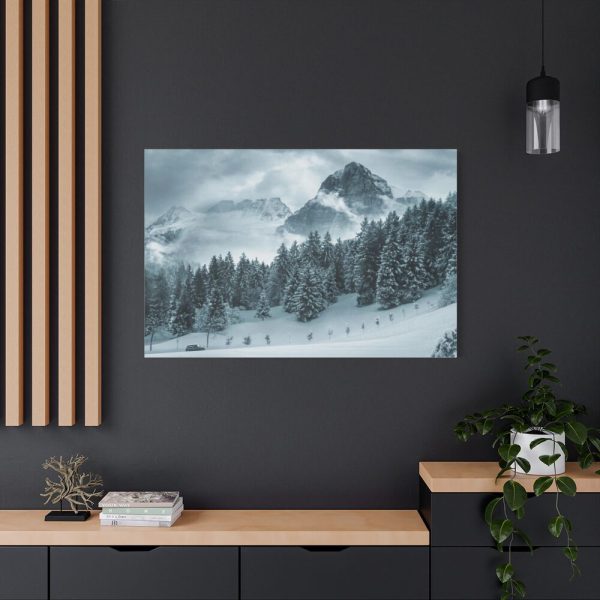 Car in Mountain Landscape With Snowy Trees Standard Canvas