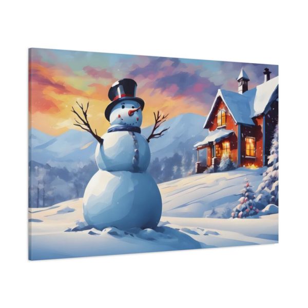 Snowman and Illuminated House Standard Canvas
