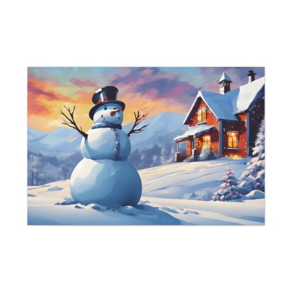 Snowman and Illuminated House Standard Canvas