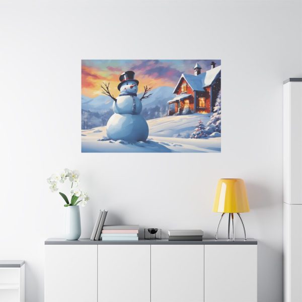 Snowman and Illuminated House Standard Canvas