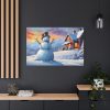 Snowman and Illuminated House Standard Canvas