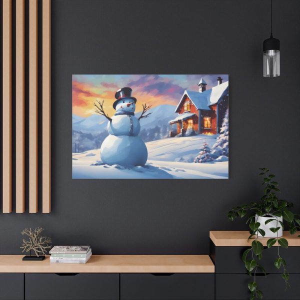 Snowman and Illuminated House Standard Canvas