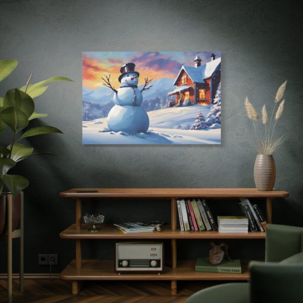 Snowman and Illuminated House Standard Canvas