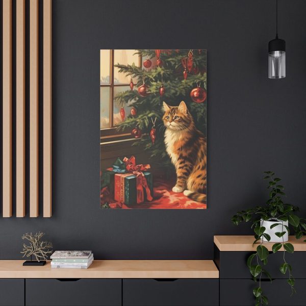 91655-43.jpg Cat By Christmas Tree Standard Canvas