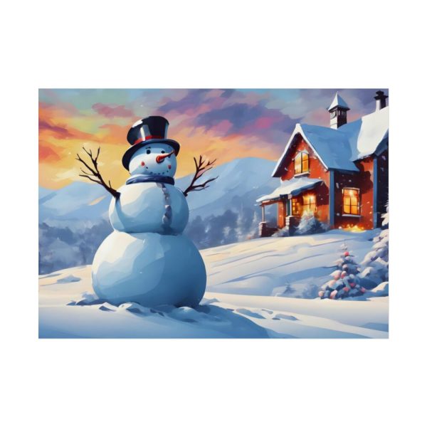 92369-45.jpg Snowman and Illuminated House Poster