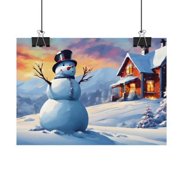 92369-46.jpg Snowman and Illuminated House Poster