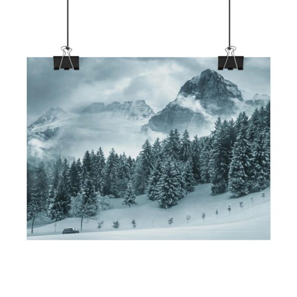 92370-16.jpg Car in Mountain Landscape With Snowy Trees Poster