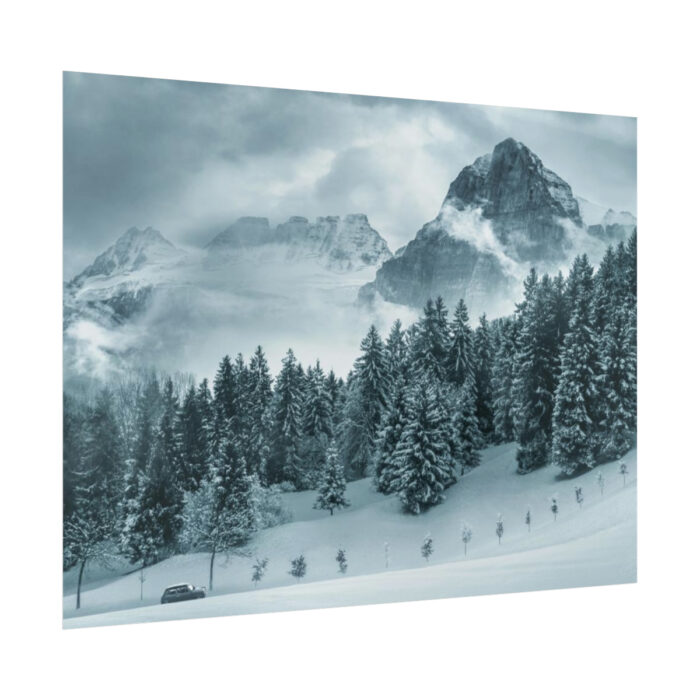 Car in Mountain Landscape With Snowy Trees Poster - Image 23