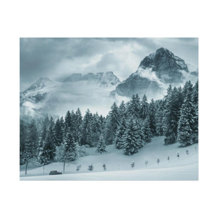 Car in Mountain Landscape With Snowy Trees Poster - Image 26
