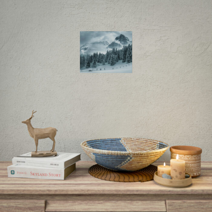 Car in Mountain Landscape With Snowy Trees Poster - Image 29