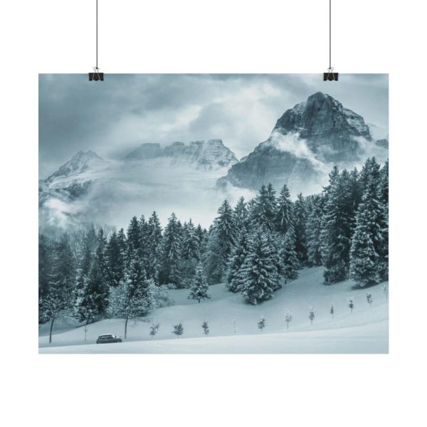 92378-16.jpg Car in Mountain Landscape With Snowy Trees Poster