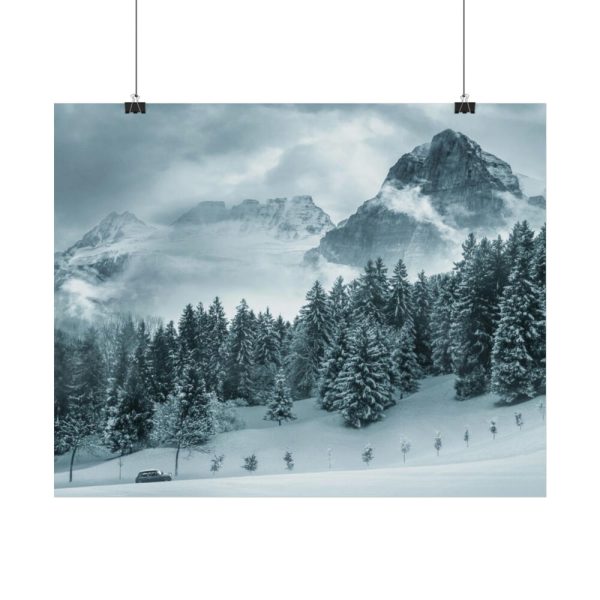 92379-16.jpg Car in Mountain Landscape With Snowy Trees Poster