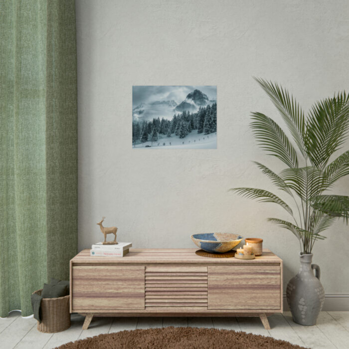 Car in Mountain Landscape With Snowy Trees Poster - Image 74