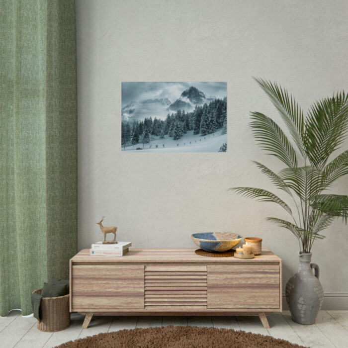 Car in Mountain Landscape With Snowy Trees Poster - Image 79