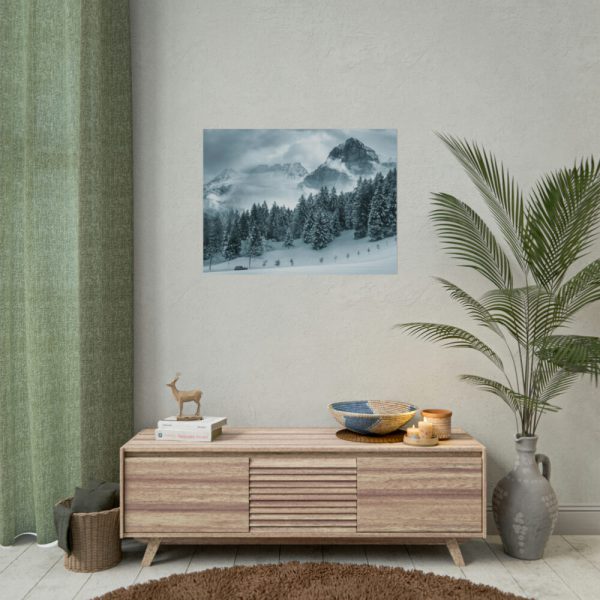 92384-18.jpg Car in Mountain Landscape With Snowy Trees Poster