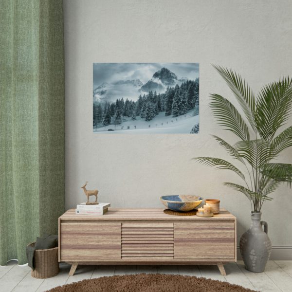 92386-18.jpg Car in Mountain Landscape With Snowy Trees Poster