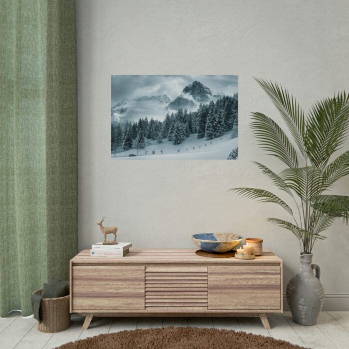 Car in Mountain Landscape With Snowy Trees Poster - Image 104