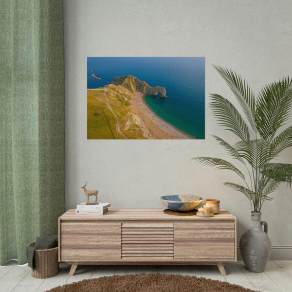 92408-153.jpg Green Fields on the Ocean sand Shoreline at Durdle Door Poster