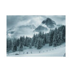 Car in Mountain Landscape With Snowy Trees Poster