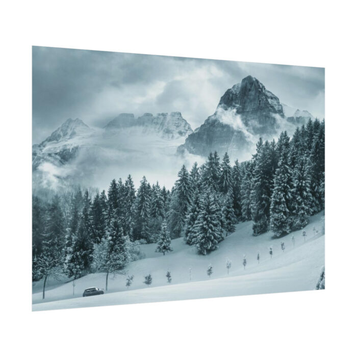 Car in Mountain Landscape With Snowy Trees Poster - Image 3
