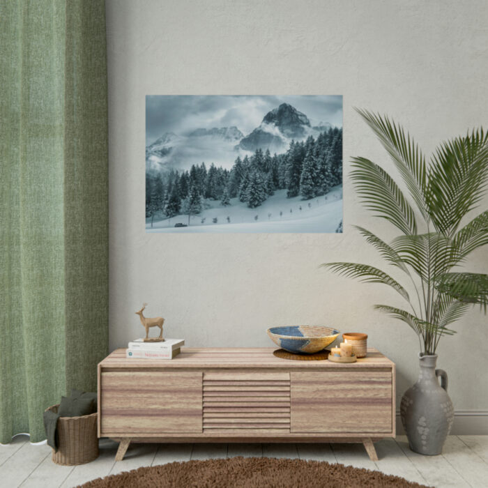 Car in Mountain Landscape With Snowy Trees Poster - Image 4