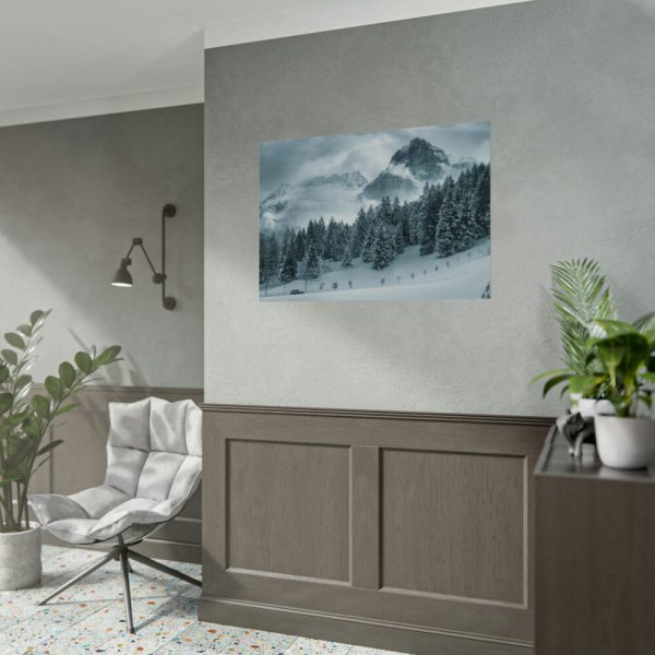 92408-584.jpg Car in Mountain Landscape With Snowy Trees Poster