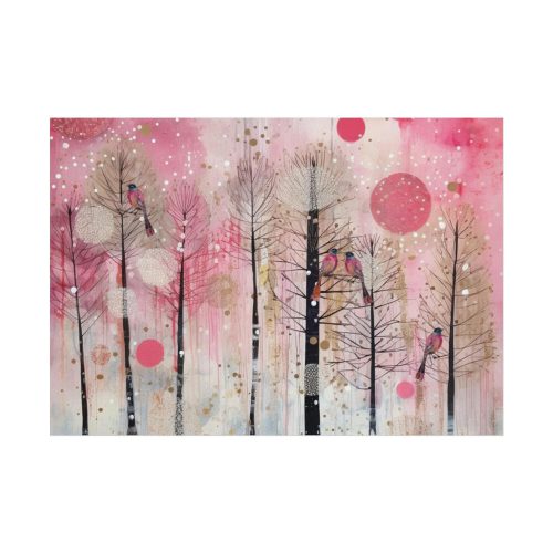 Whimsical Pink Winter Forest Art Poster