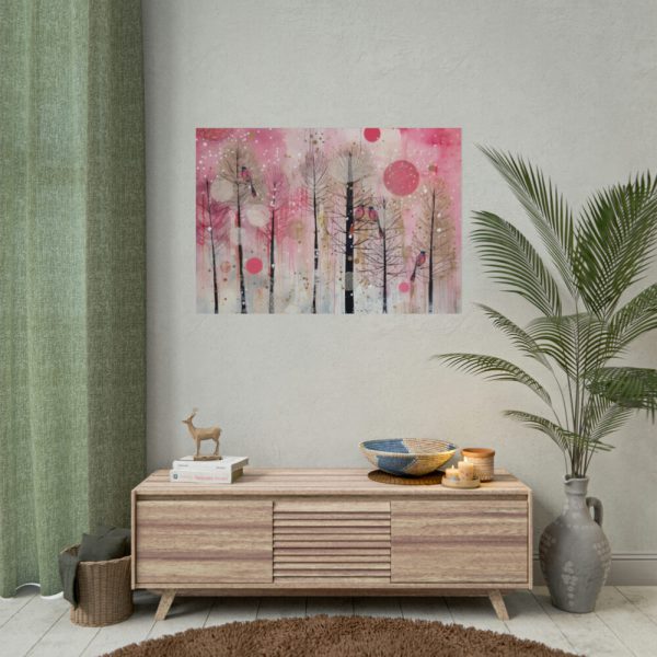 92408-693.jpg Whimsical Pink Winter Forest Art Poster