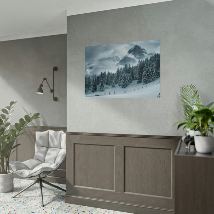 Car in Mountain Landscape With Snowy Trees Poster - Image 110