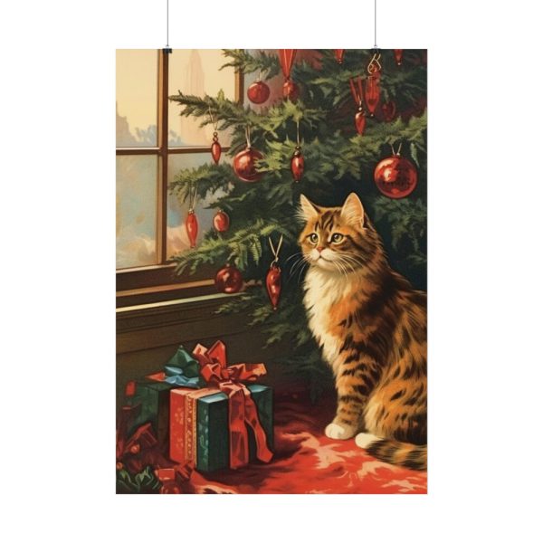 92410-91.jpg Cat By Christmas Tree Poster