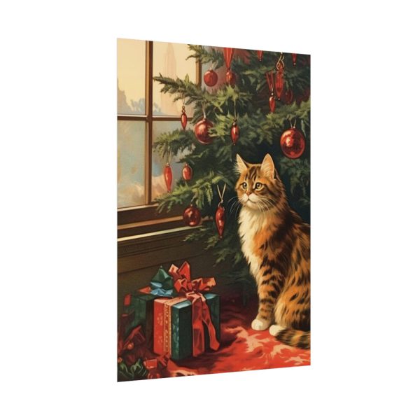 92410-92.jpg Cat By Christmas Tree Poster