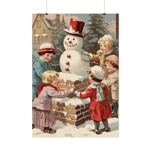 92411-261.jpg Children Building a Snowman in Their Front Yard Poster