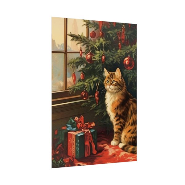 92411-92.jpg Cat By Christmas Tree Poster