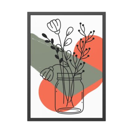 Abstract Mason Jar Flower Line Art Framed Poster