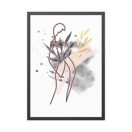 Plant Composition and a Pink and Black Line Art Framed Poster